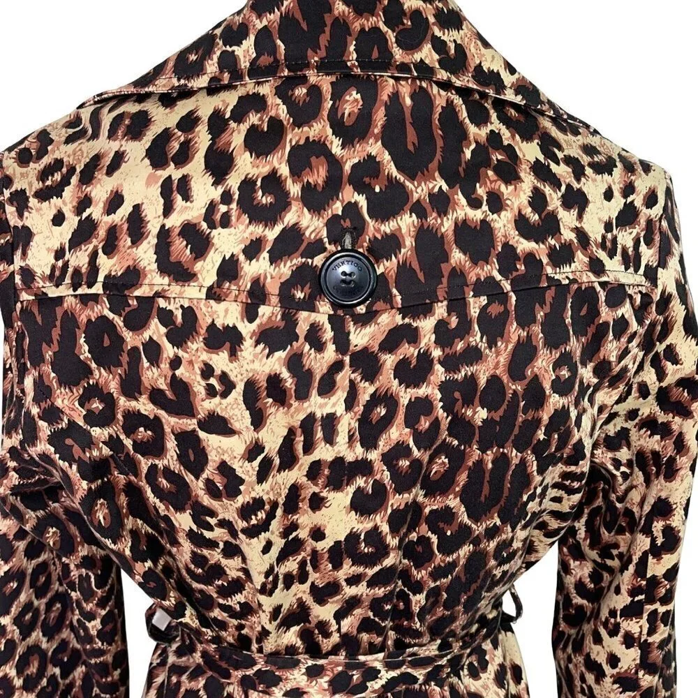 Vertigo Womens Trench Coat Size Small Animal Print Belted Lightweight Button Up - Picture 6 of 12